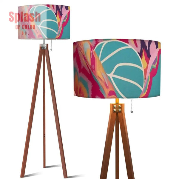 Boho Style Whimsical Watercolor Fusia Pink Teal Modern Tripod Floor Lamp 17.5’’x59.4’’ Floor Lamps
