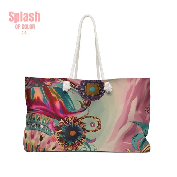 Boho Watercolor Cultural Print Weekend Bag, Travel Tote, Beach Bag, Yoga Bag, Unique Gift, Asian Art Design - Splash of Color co.