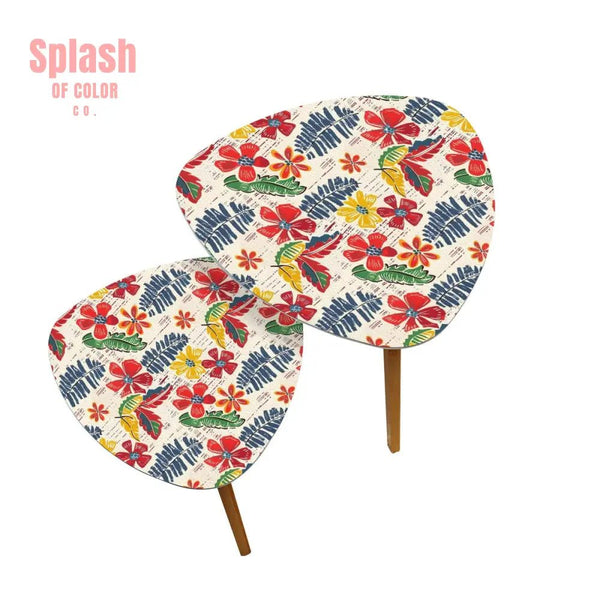 Bold Floral Vintage Heritage Blue Yellow Green Modern Nesting Tables - Splash of Color co.