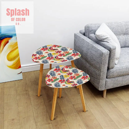 Bold Floral Vintage Heritage Blue Yellow Green Modern Nesting Tables One Size Home Accessories