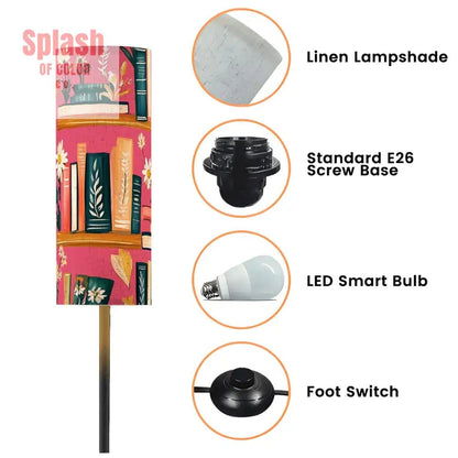 Book Nook Whimsical Hot Pink Floral Floor Lamp Modern Standing Lamp One Size Floor Lamps