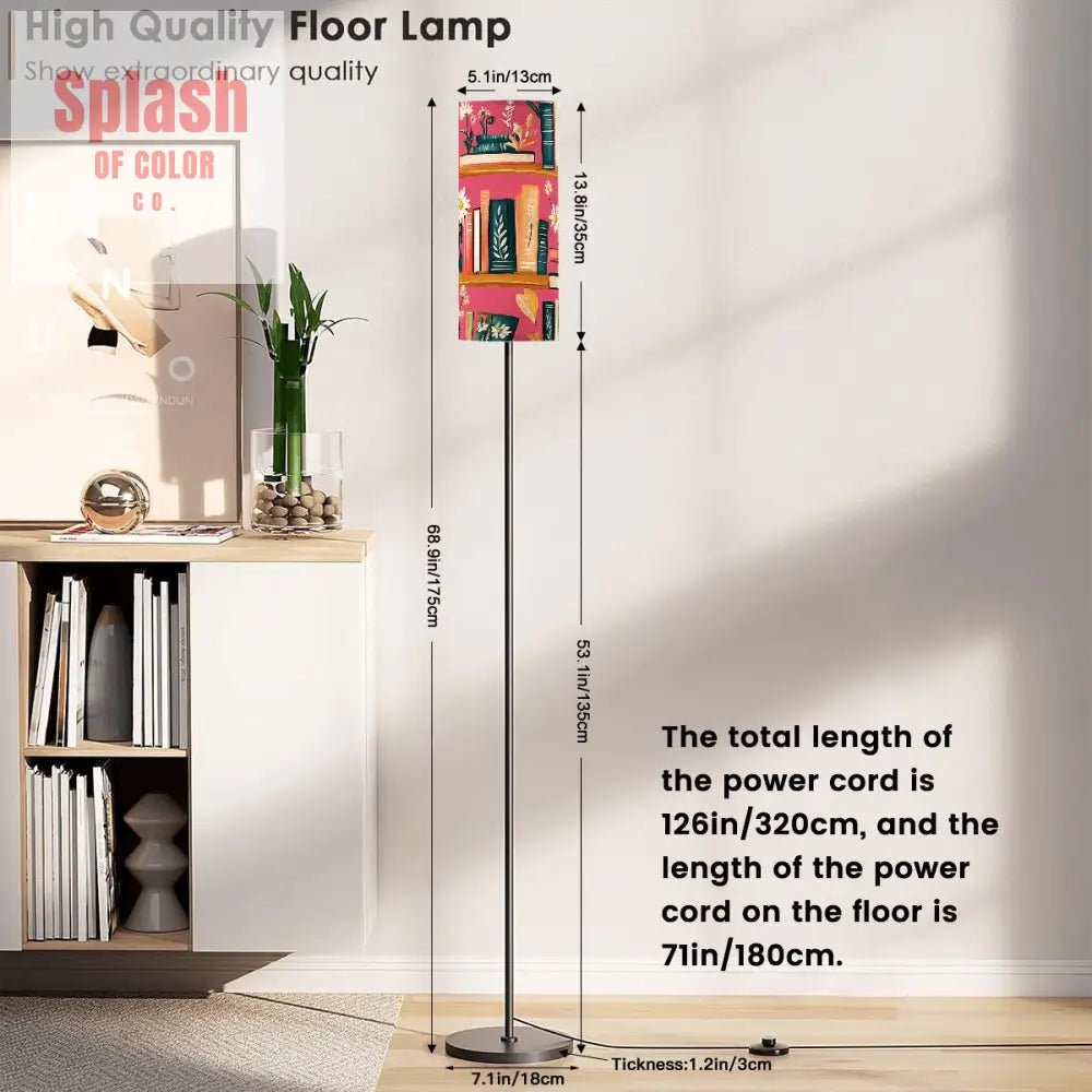 Book Nook Whimsical Hot Pink Floral Floor Lamp Modern Standing Lamp One Size Floor Lamps