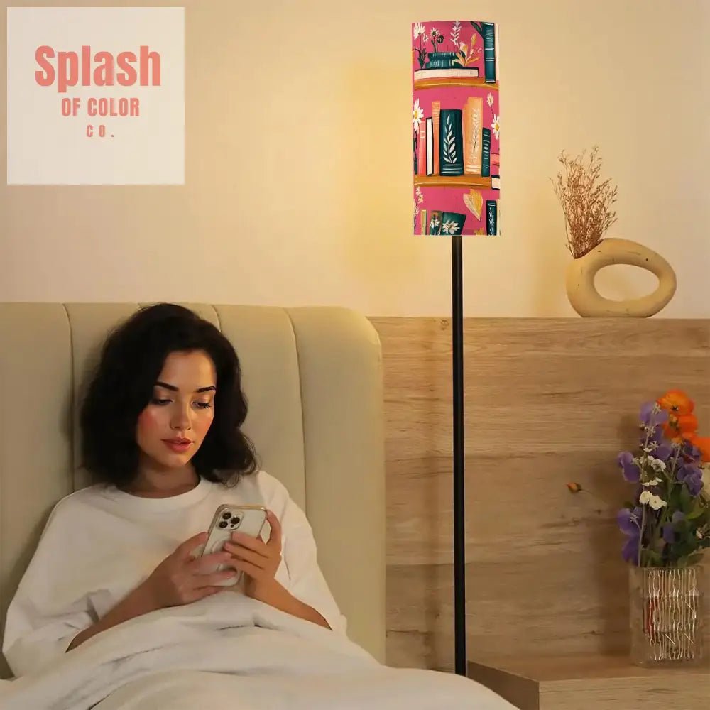 Book Nook Whimsical Hot Pink Floral Floor Lamp Modern Standing Lamp One Size Floor Lamps