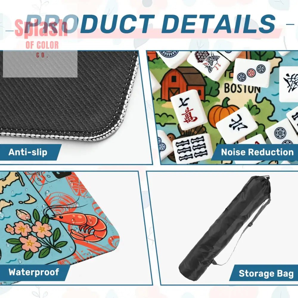 Boston Massachussets Mahjong Mat, Whimsical Playful Orange, Blue Motif - Splash of Color co.