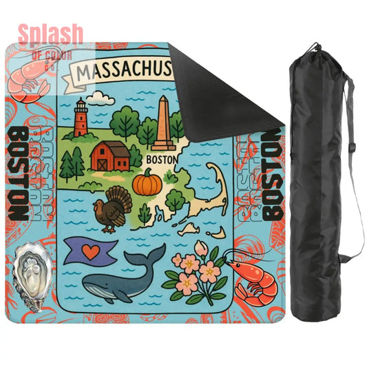 Boston Massachussets Mahjong Mat Whimsical Playful Orange Blue Motif - 2mm (Black Bag) - Daily Accessories