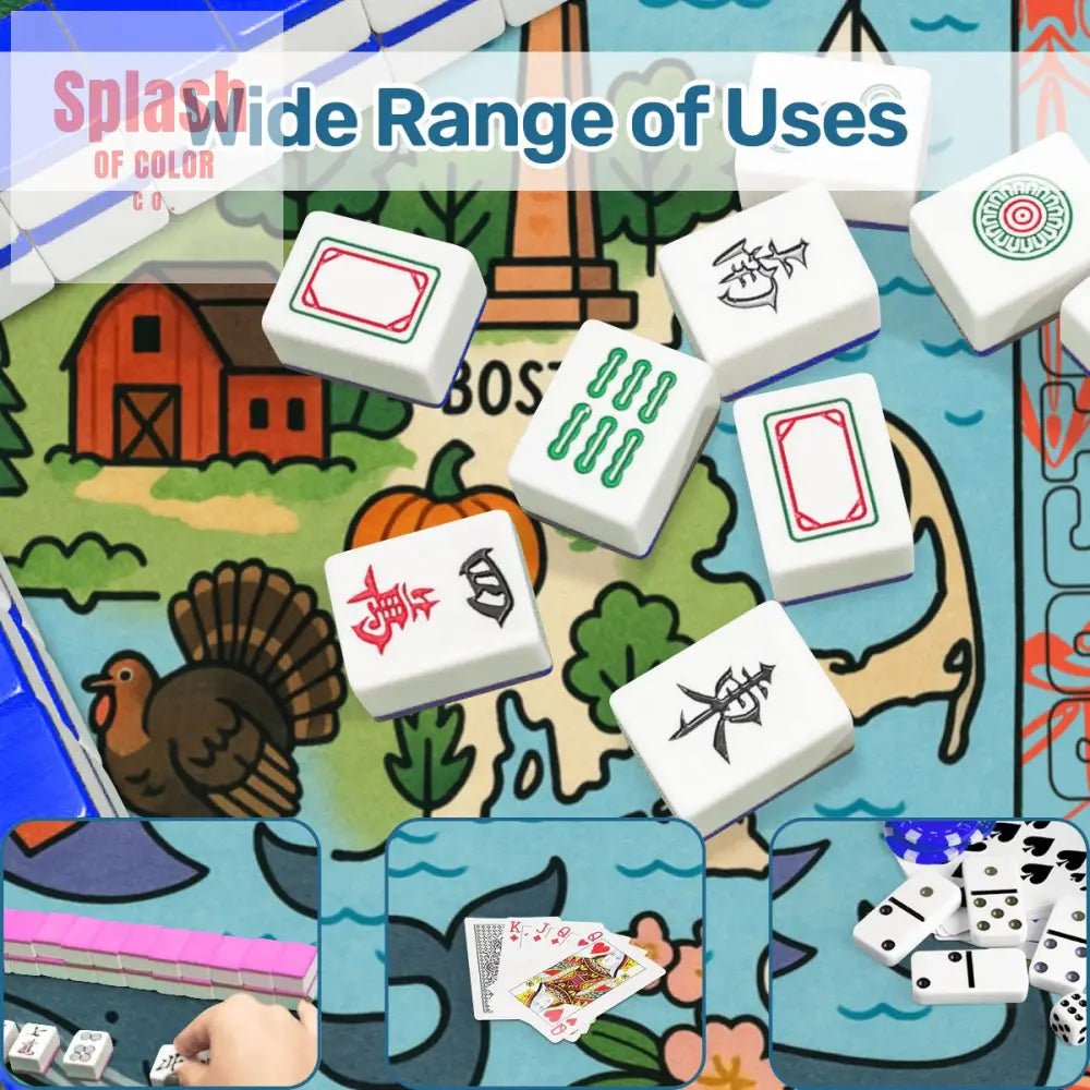 Boston Massachussets Mahjong Mat, Whimsical Playful Orange, Blue Motif - Splash of Color co.