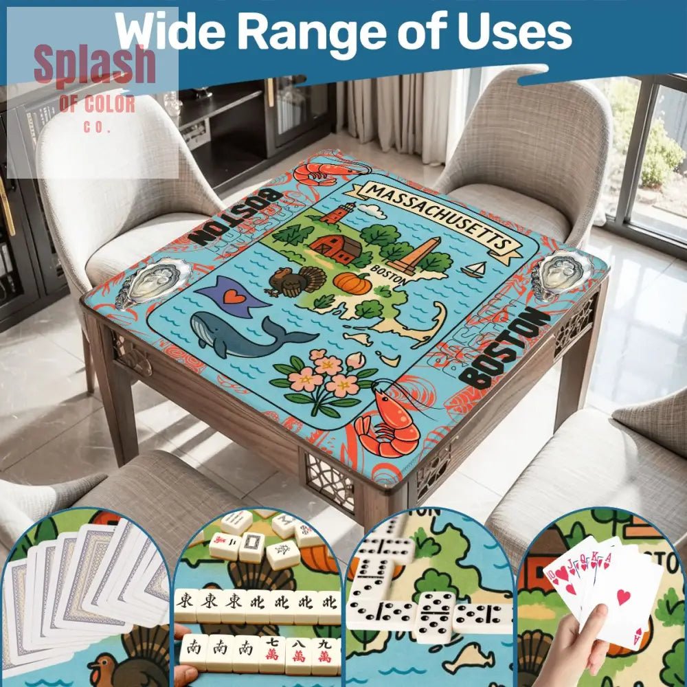 Boston Massachussets Mahjong Mat, Whimsical Playful Orange, Blue Motif - Splash of Color co.