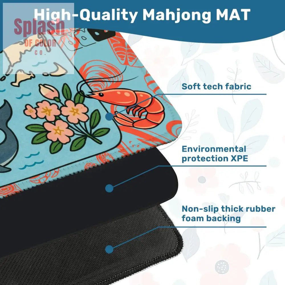 Boston Massachussets Mahjong Mat, Whimsical Playful Orange, Blue Motif - Splash of Color co.