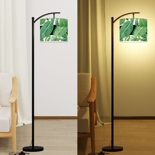 Botanical Green Black Striped Modern Bohemian Arc Floor Lamp - One Size - Floor Lamps