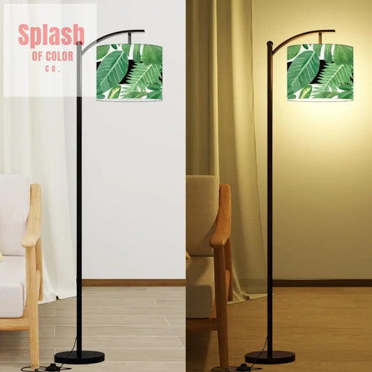 Botanical Green Black Striped Modern Bohemian Arc Floor Lamp - One Size - Floor Lamps