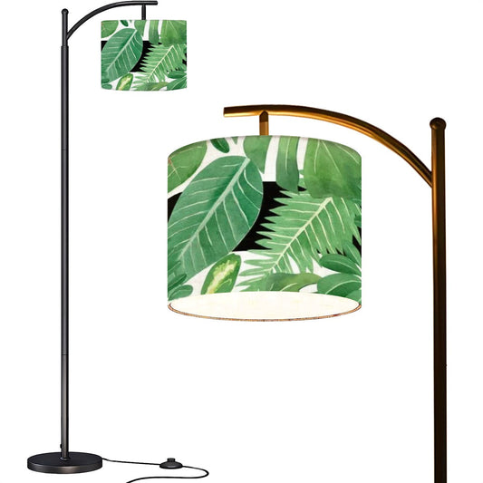 Botanical Green Black Striped Modern Bohemian Arc Floor Lamp - One Size - Floor Lamps