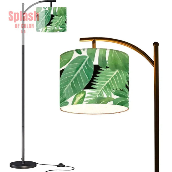 Botanical Green Black Striped Modern Bohemian Arc Floor Lamp - One Size - Floor Lamps