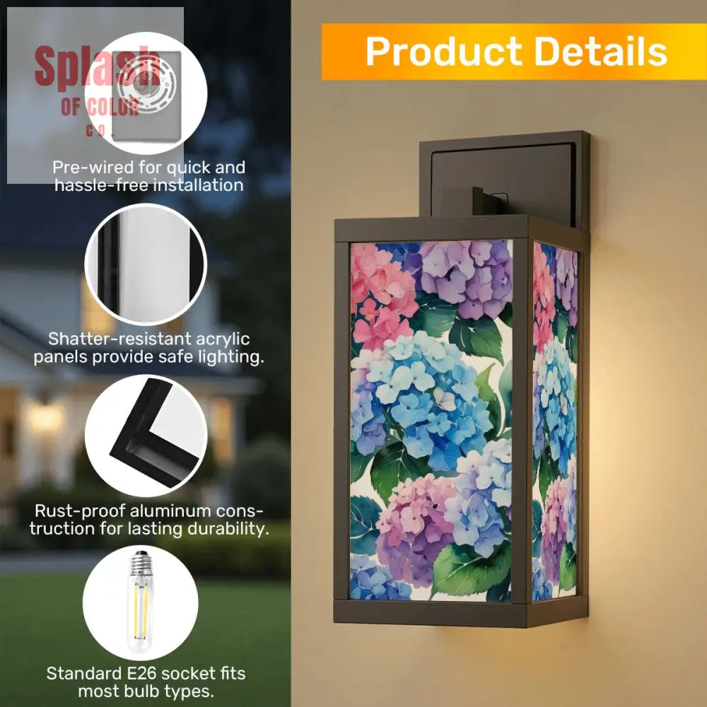 Burst of Hydrangeas Purple Blue Pink Zen Garden Patio Wall Light Sconce - One Size - Wall Lighting