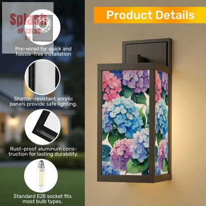 Burst of Hydrangeas Purple Blue Pink Zen Garden Patio Wall Light Sconce - One Size - Wall Lighting