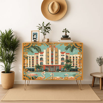 Art Deco Old World Florida Modern Wooden Storage Cabinet - Splash of Color Co.
