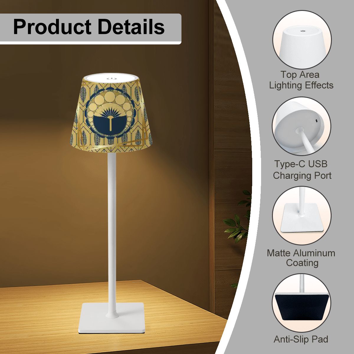 Gold Gilded Art Deco Mahjong Play LED Cordless Table Lamp - Splash of Color Co.