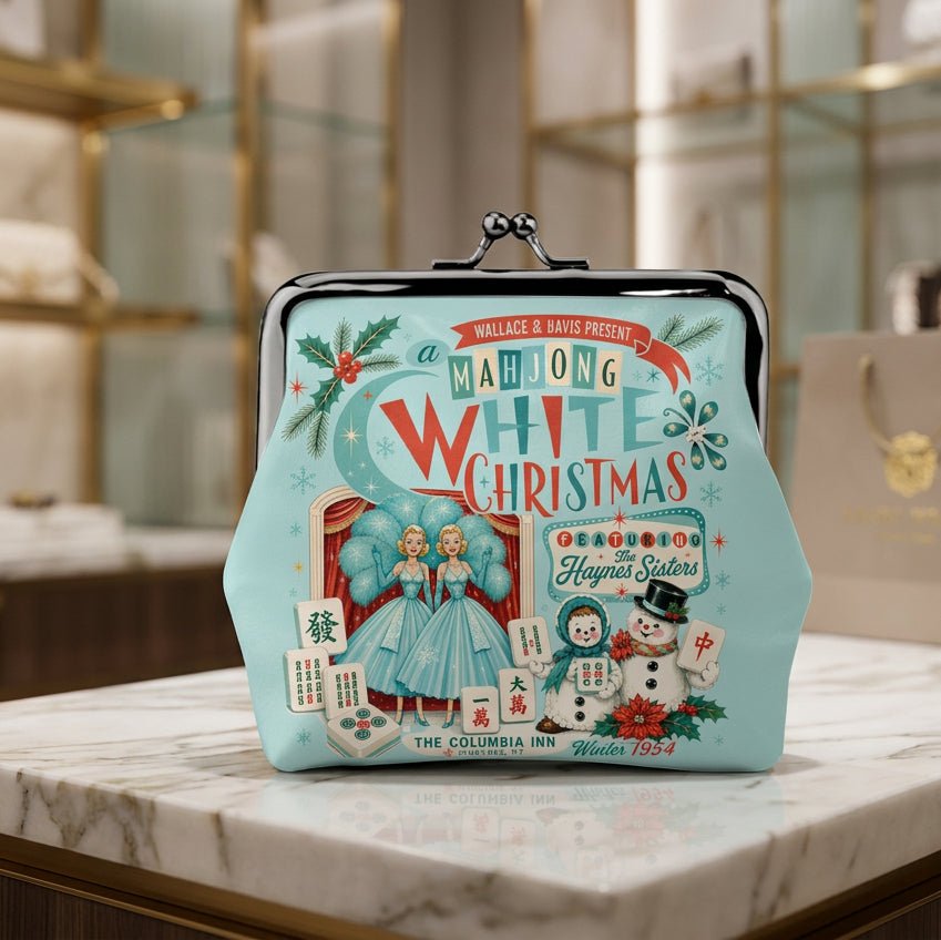 Mahjong White Christmas Women's Leather Kiss Lock Coin Purse - Splash Of Mahj And Color Co.