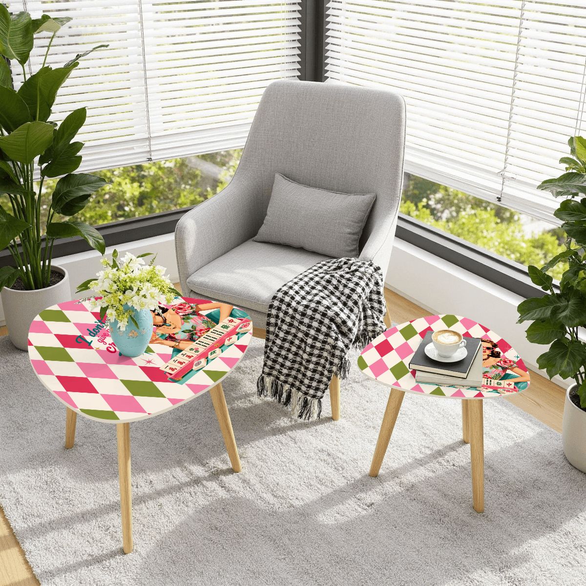 Funny I Don't Give A Crak Harlequin Designed Mahjong Side Nesting Tables