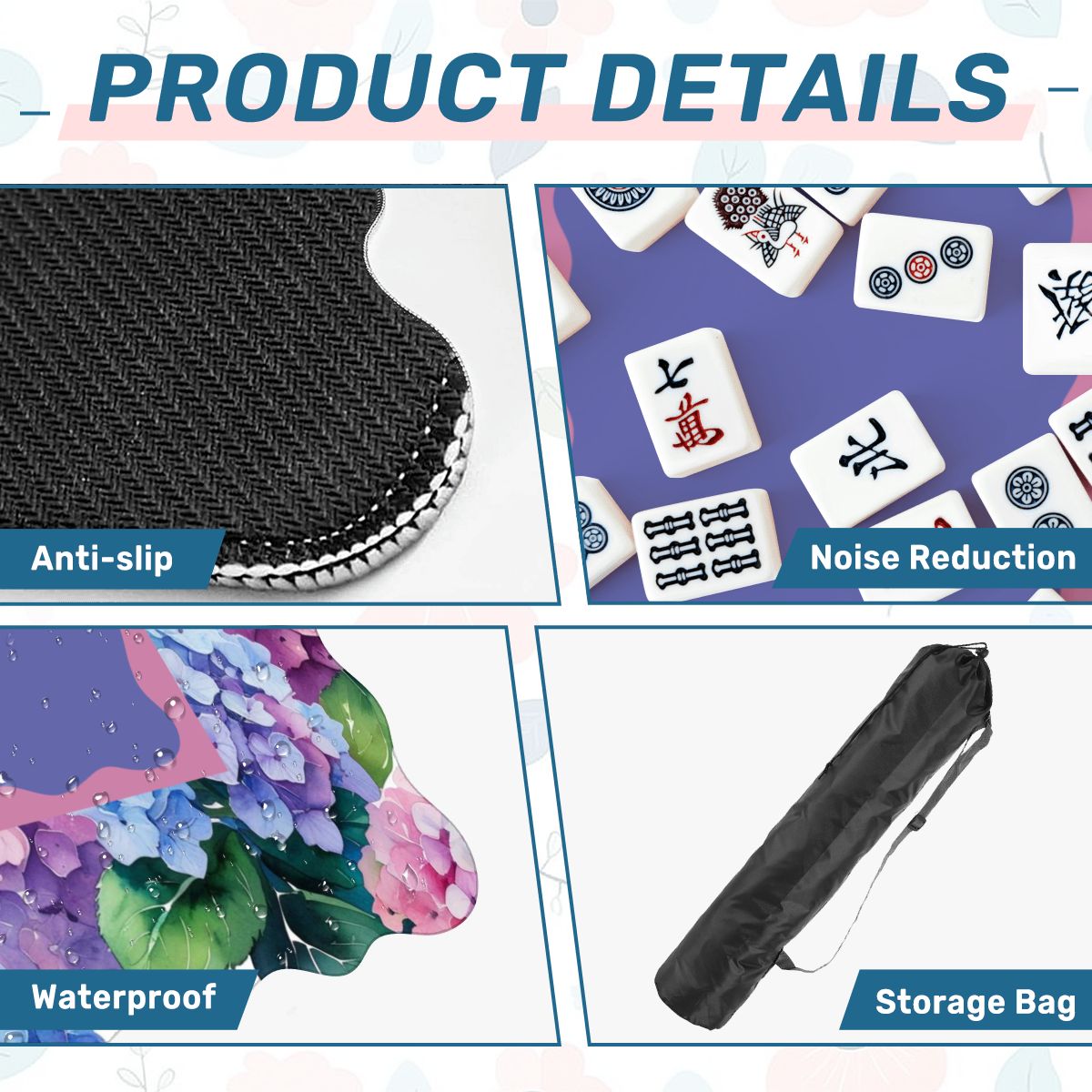 Watercolor Blooming Hydrangeas Scalloped Mahjong Mat - Splash of Color Co.