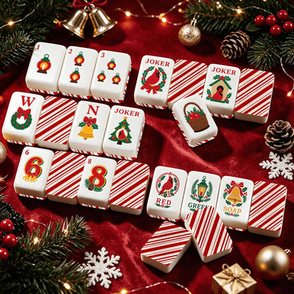 Candy Cane Nostalgic Christmas Cardinal American Mahjong Tiles And Carry Case