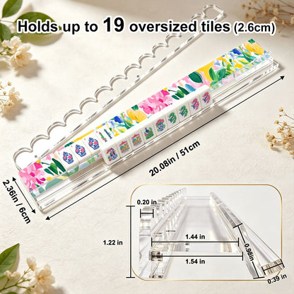 Sunny Chinoiserie Floral Watercolor Extended Mahjong Rack Set of 4  Scalloped Magnetic Tile Pusher 20'