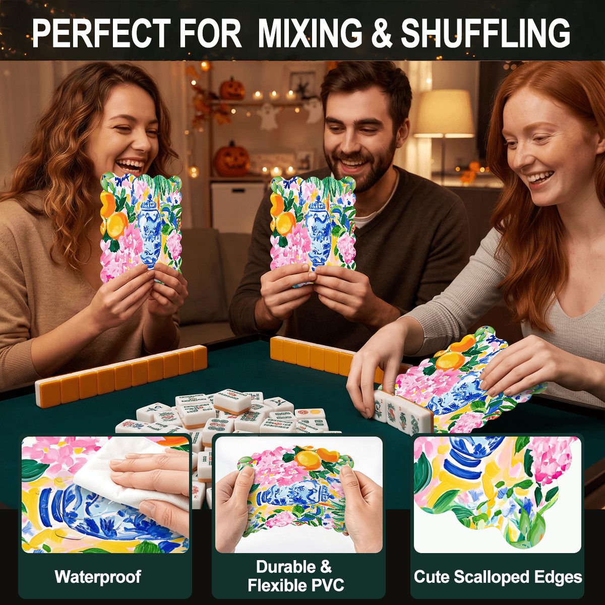 Sunny Citrus Chinoiserie Scalloped Mahjong Shuffler Cards Set of 4 - Splash Of Mahj And Color Co.