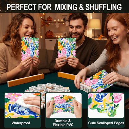 Sunny Citrus Chinoiserie Scalloped Mahjong Shuffler Cards Set of 4 - Splash Of Mahj And Color Co.