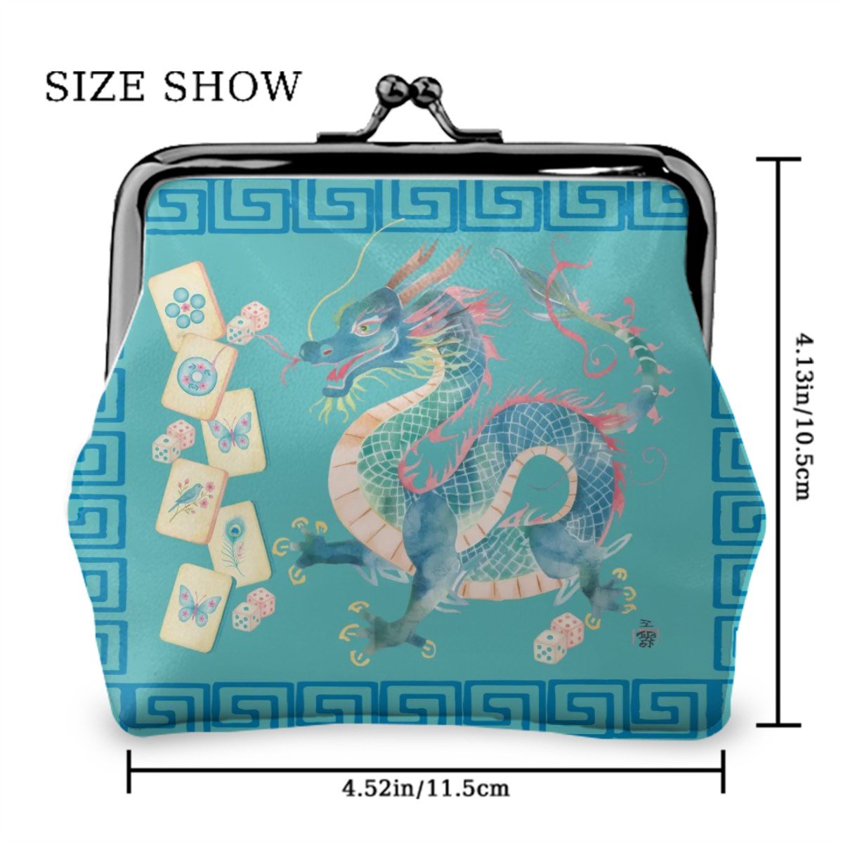 Watercolor Dragon Mahjong Women's Leather Kiss Lock Coin Purse - Splash of Color Co.