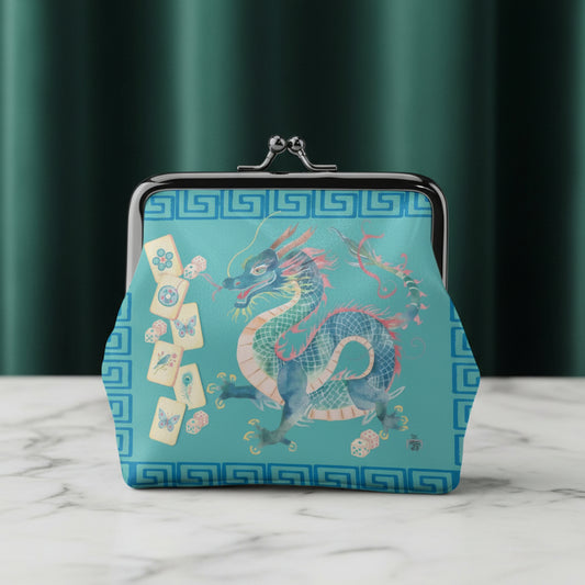 Watercolor Dragon Mahjong Women's Leather Kiss Lock Coin Purse - Splash of Color Co.