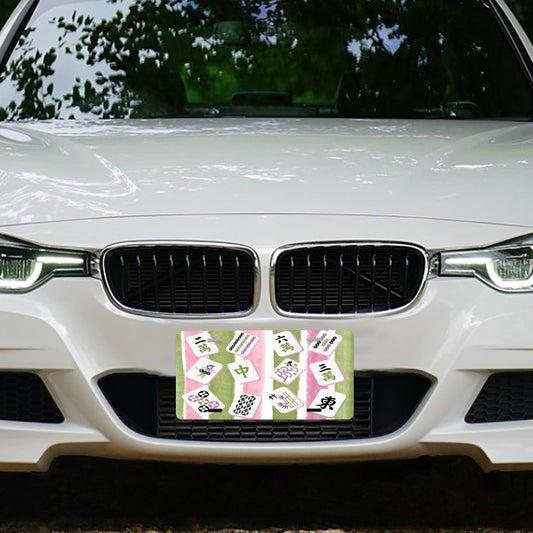 Preppy Mahjong Lover Pastels And Tiles Aluminum Thick License Plate - Splash of Color Co.