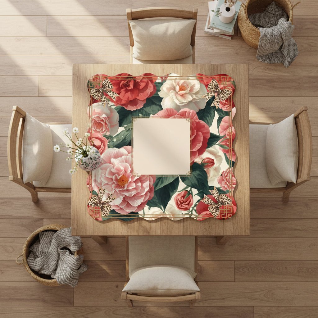 Floral Charleston Camellias Scalloped Mahjong Mat - Splash of Color Co.