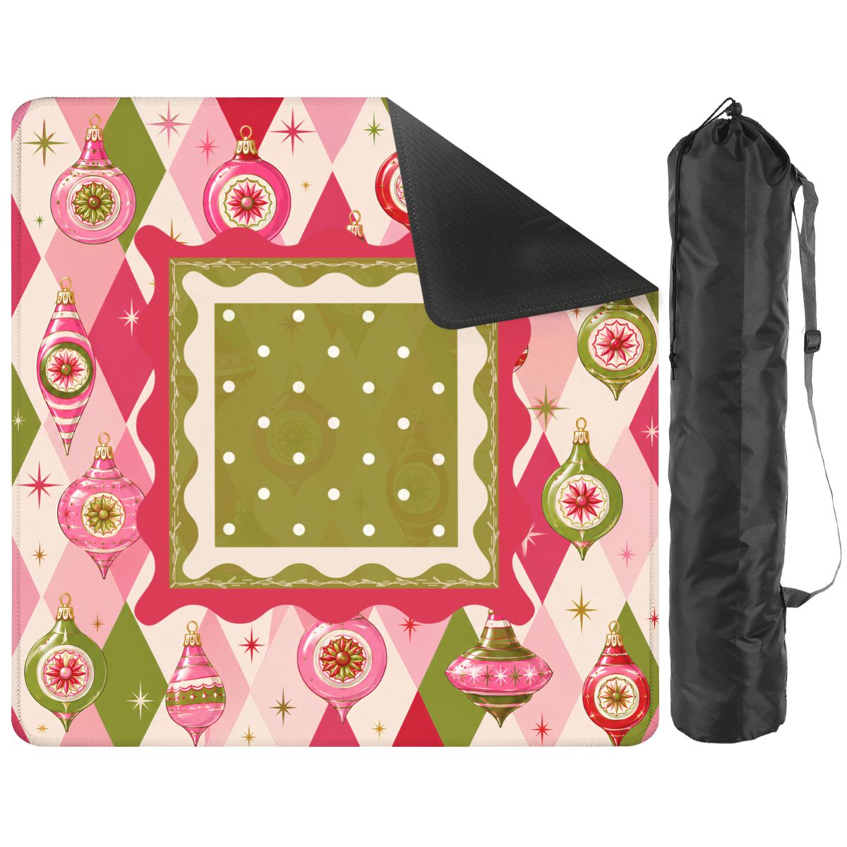 Vintage Shiny Brite Harlequin Christmas Pink And Green Mahjong Mat