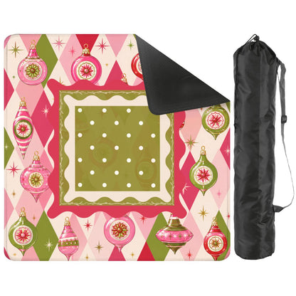 Vintage Shiny Brite Harlequin Christmas Pink And Green Mahjong Mat