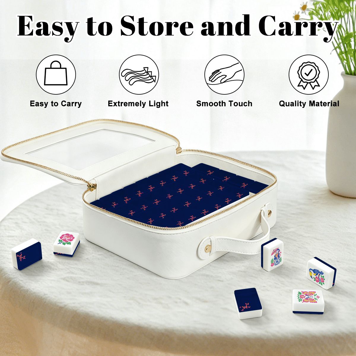 Royal Blue Butterfly Chinoiserie Engraved Mahjong Tiles And Carry Case - Splash Of Mahj And Color Co.