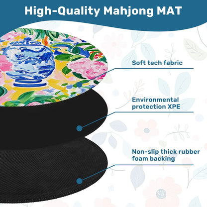 Floral Asian Citrus Sunny Chinoiserie Round Mahjong Mat