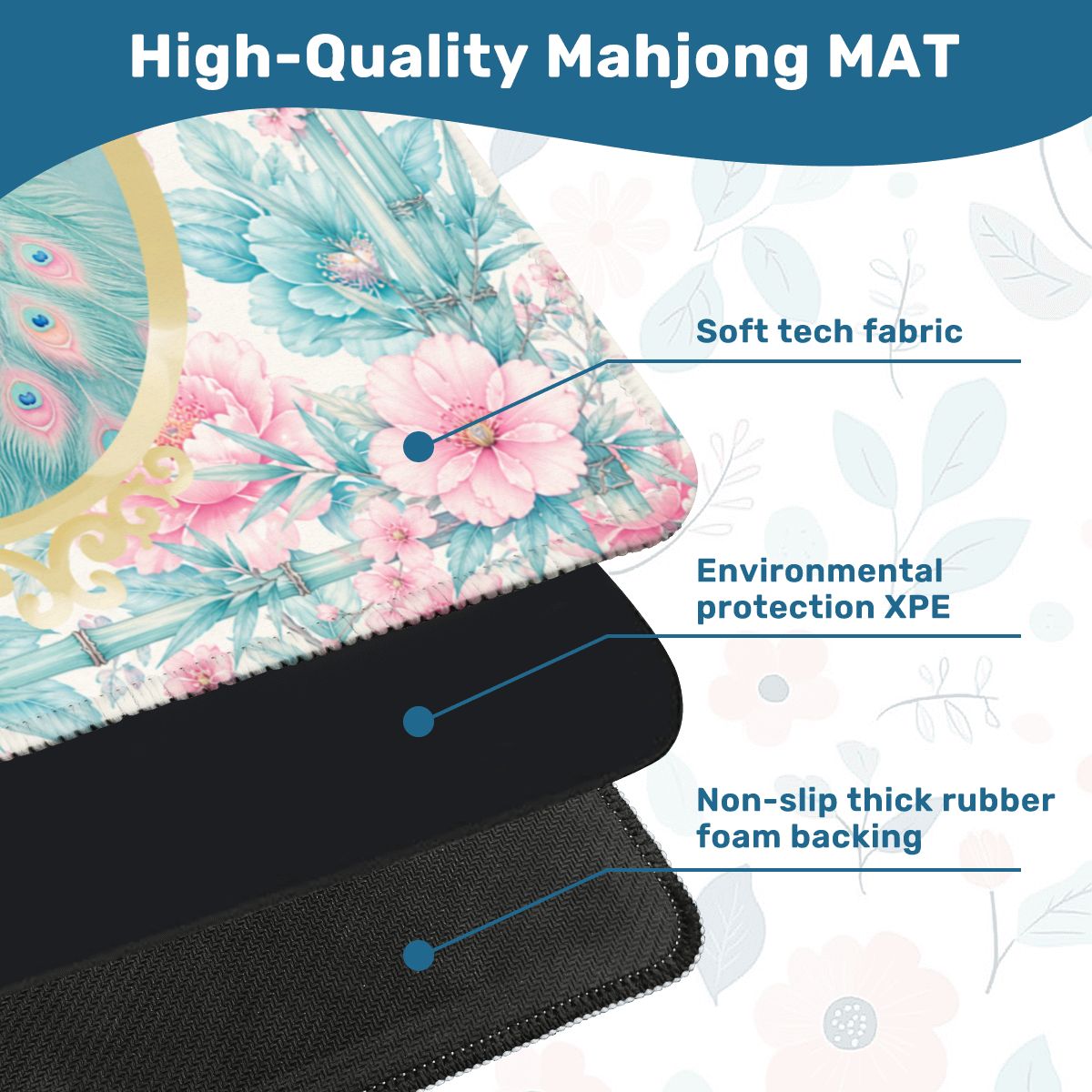 Pretty Pastel Peacock Chinoiserie Blossoms Mahjong Mat - Splash of Color Co.