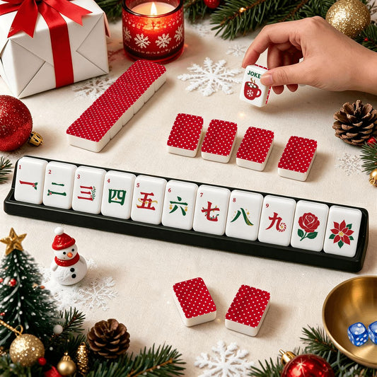 Red And White Polka Dot Christmas Classic Traditional Mahjong Tiles And Carry Case - Splash Of Mahj And Color Co.