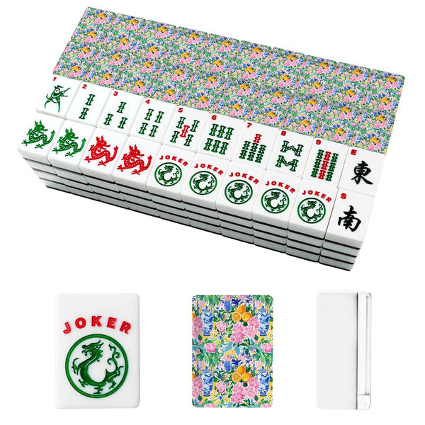 Floral Chinoiserie Blue Orange American Mahjong Tiles And Carry Case - Splash Of Mahj And Color Co.