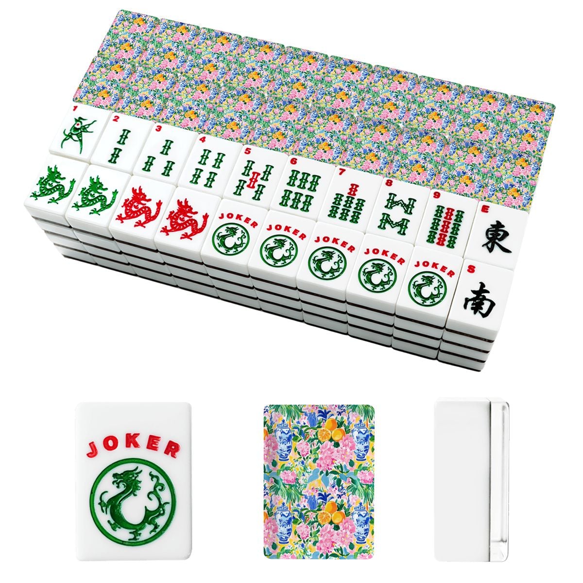 Floral Chinoiserie Blue Orange American Mahjong Tiles And Carry Case - Splash Of Mahj And Color Co.