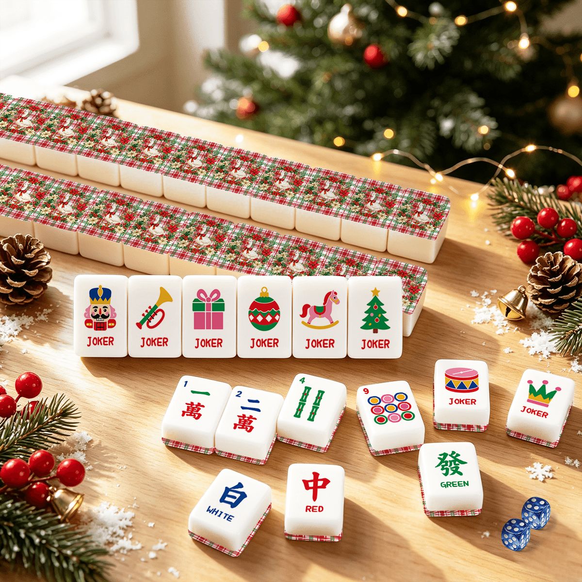 Christmas Goose Plaid And Playful Workshop Christmas Mahjong Tiles And Carry Case