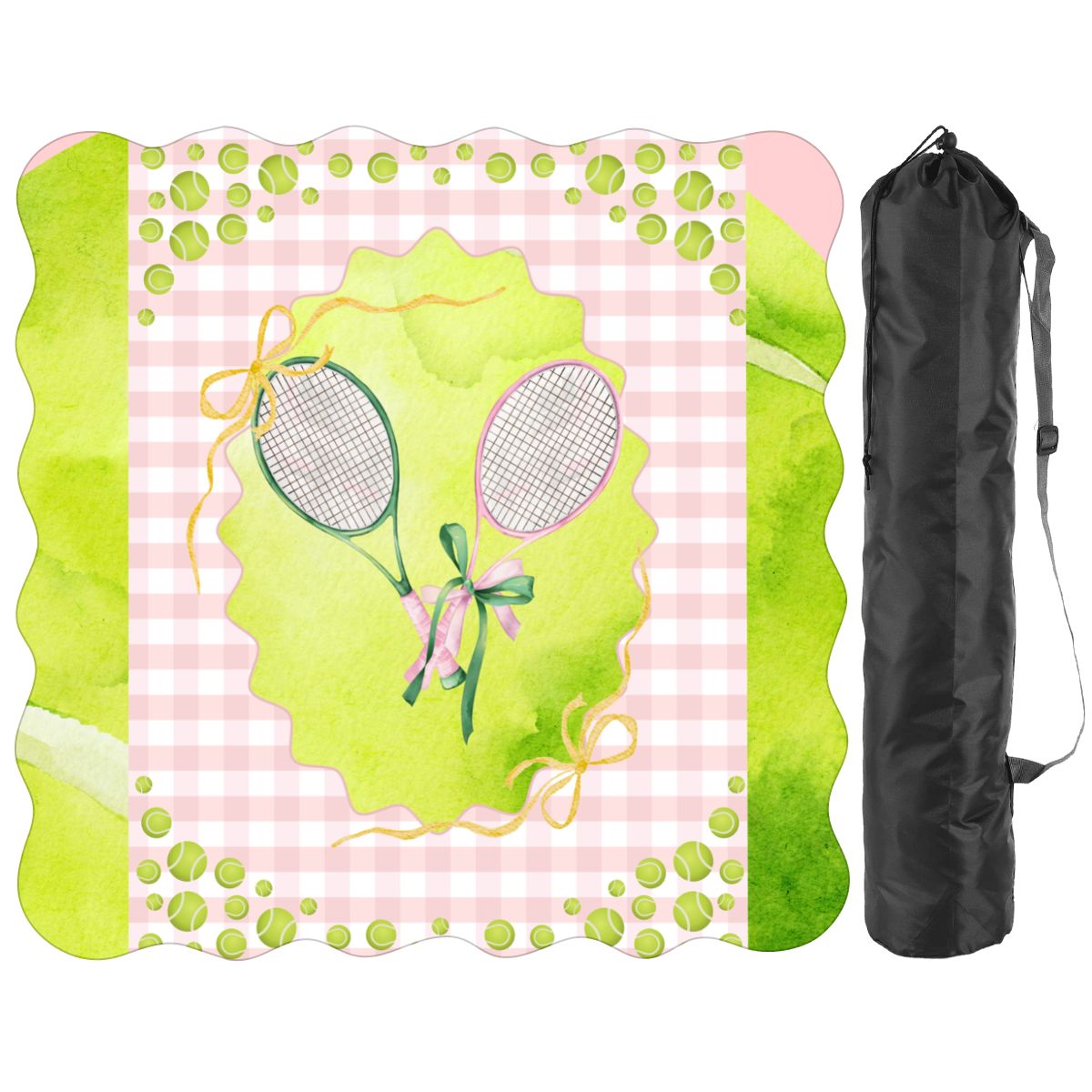 Green And Pink Tennis Themed Scalloped Mahjong Mat - Splash of Color Co.