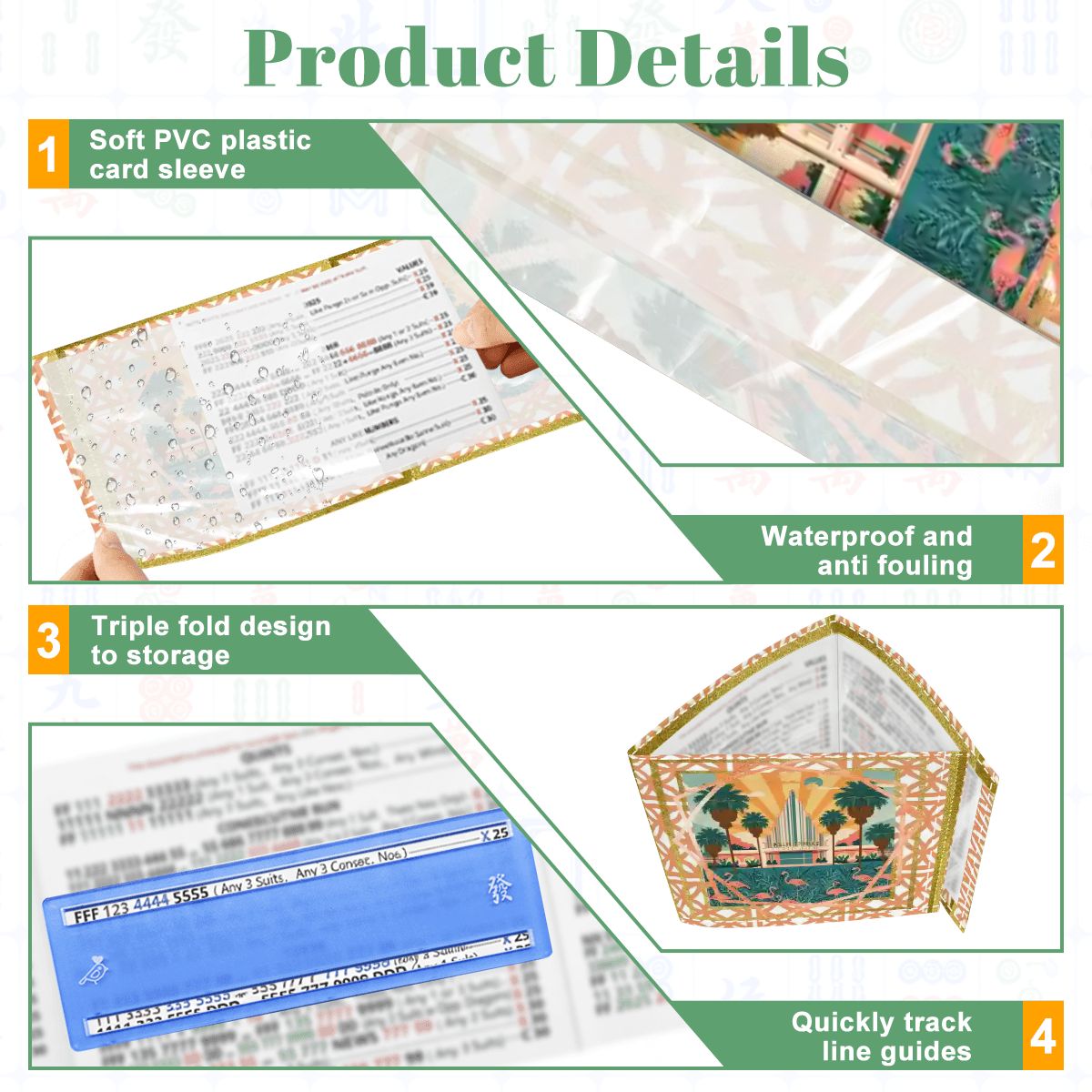 Art Deco Citrus Palm Springs Playfield 4 Mahjong Card Holder with Line Finder - Splash of Color Co.