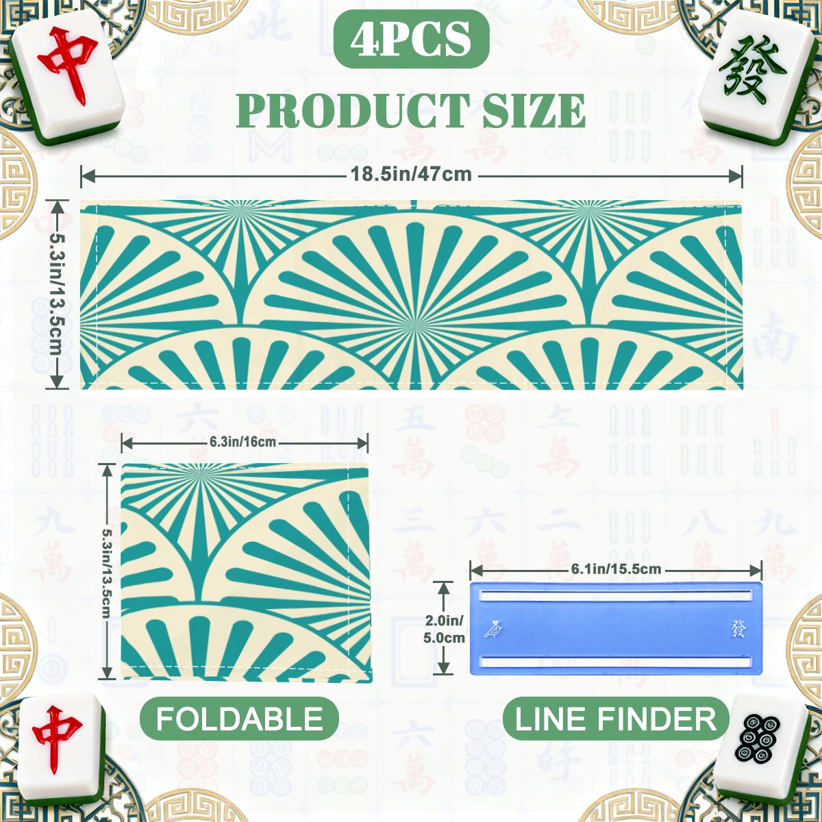 4 Mahjong Card Holder with Line Finder Designed With Art Deco Design - Splash of Color Co.