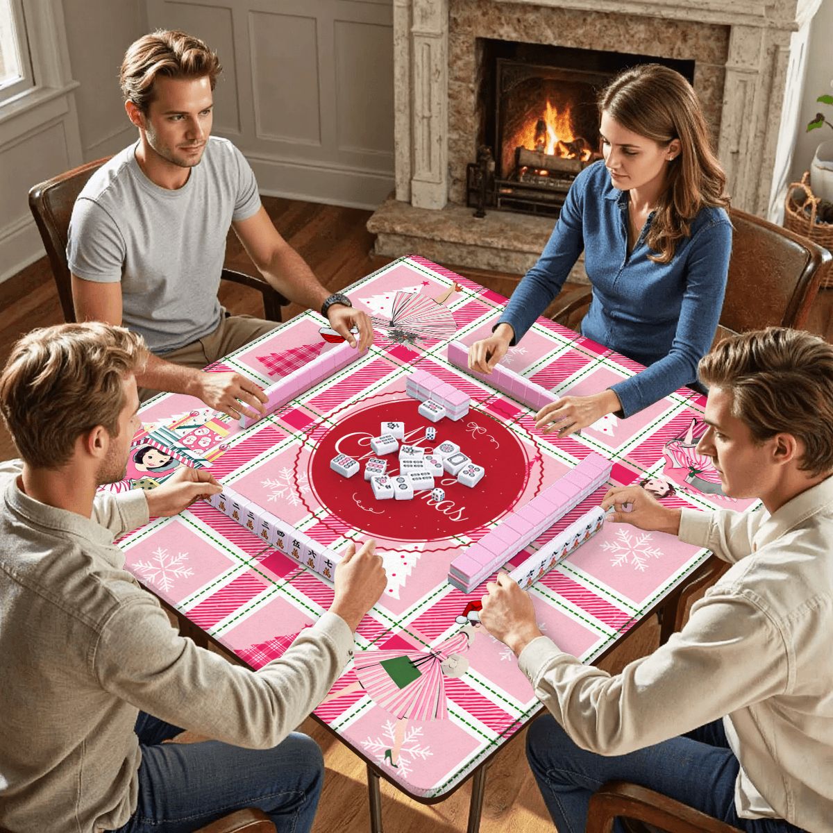 Very Merry Nostalgic Pinkmas Mahjong Mat - Splash Of Mahj And Color Co.