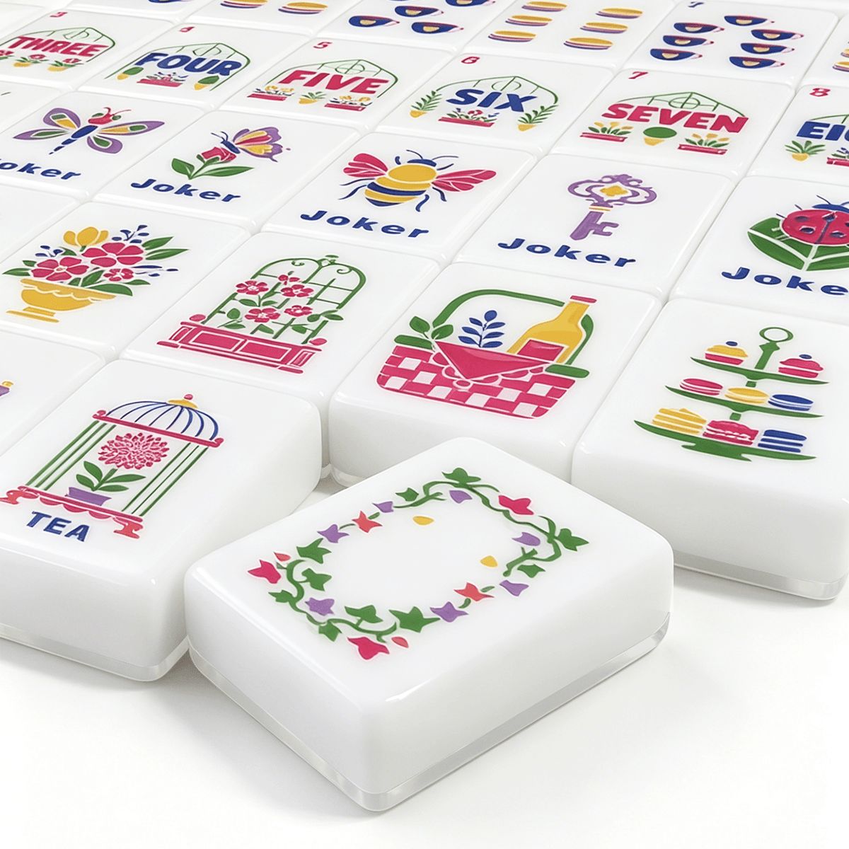Lime Green Cheetah Garden American Mahjong Tiles (Floral Garden Style) With Carry Case