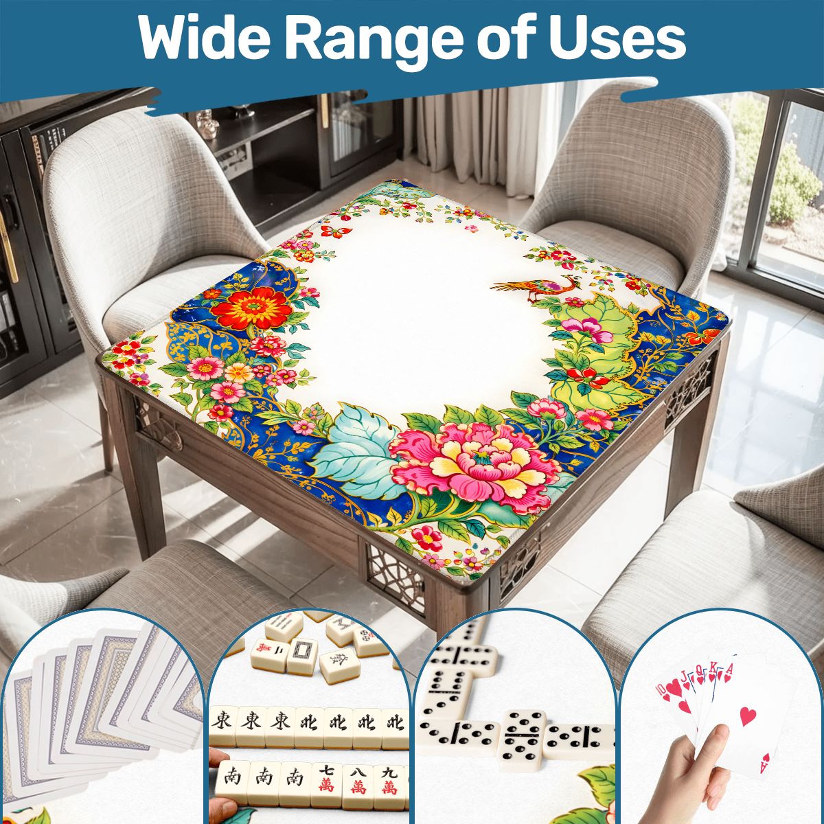 Asian Chinoiserie Tobacco Leaft Vibrant Floral Mahjong Mat - Splash of Color Co.