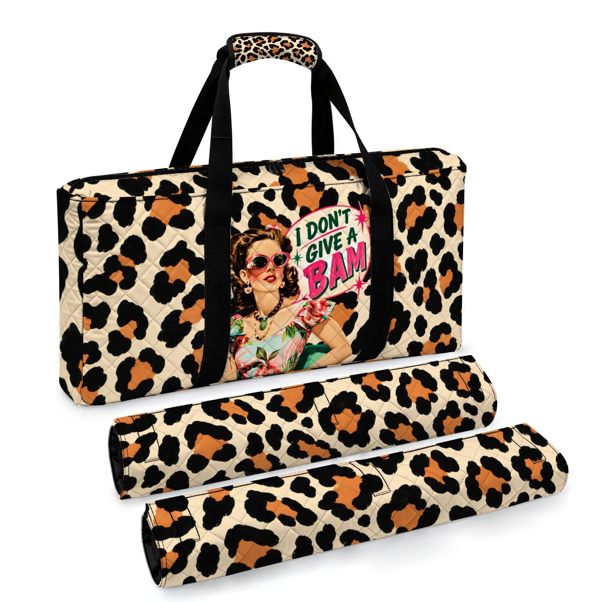 Funny Mahjong Leopard Print I Don't Give A Bam Quilted Mahjong Bag Set 3 - Splash Of Mahj And Color Co.