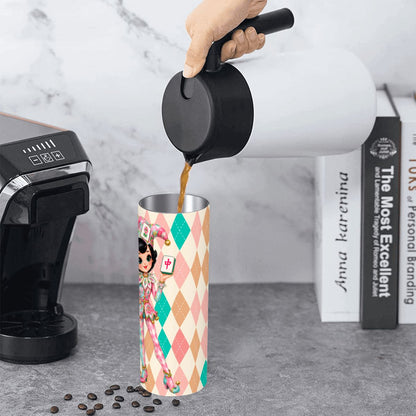Mahjie The Mascot Whimsical Harlequin Mahjong Lover 20oz Straight Stainless Steel Tumbler with Straw - Splash Of Mahj And Color Co.