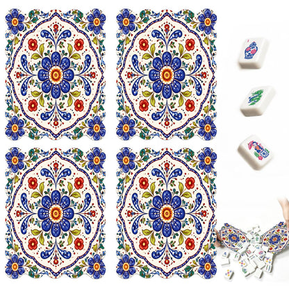 Blue Polish Pottery Porcelain Designed Scalloped Mahjong Shuffler Cards  Set of 4
