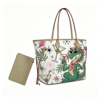 The Tipsy Dragon Mahjong Vegan Leather Tote Bag With Mini Pouch - Splash Of Mahj And Color Co.